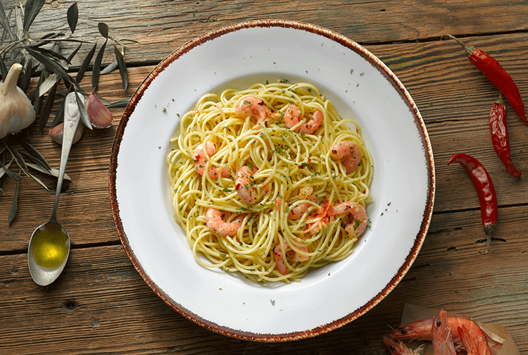 SPAGHETTI PEPERONCINO AI GAMBERETTI